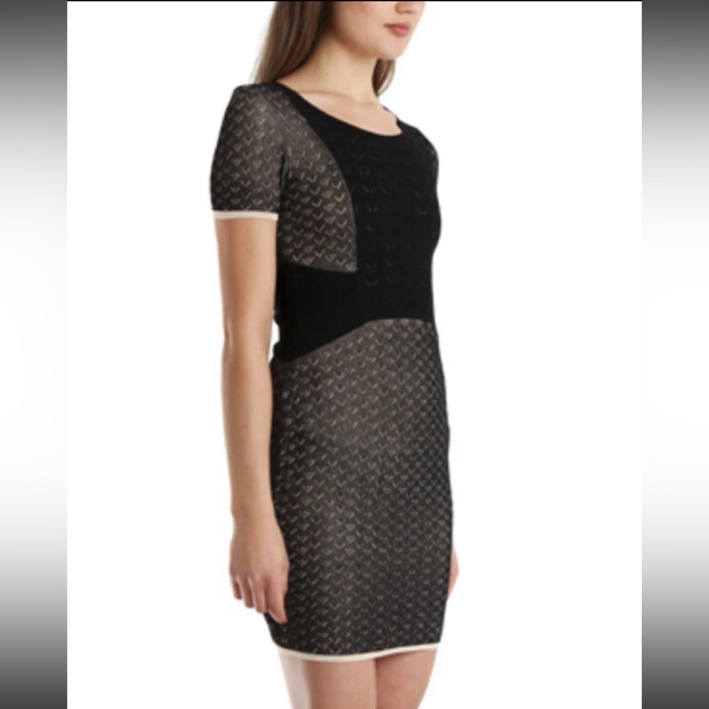 RAG & BONE $550 Betsy Two-Tone Pointelle Mini Bodycon Strechy Dress in Black XS